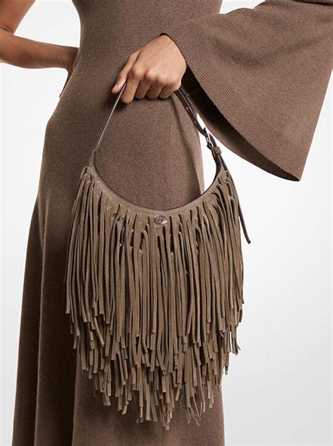 Dyan Small Fringed Suede Shoulder Bag 